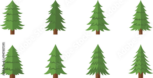 Pine Tree Illustration Set Featuring Various Green Pine Trees for Nature, Forest, and Landscape Designs