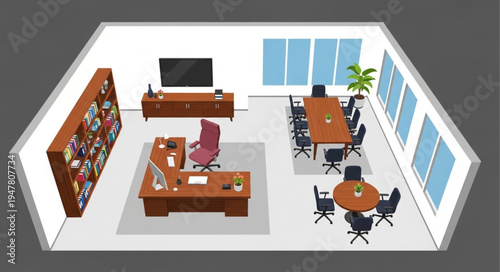 Office Space Interior Design with Conference Room and Executive Suite.