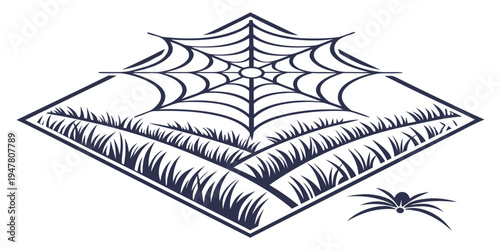 A spider sitting next to a book with a spiderweb on it Vector