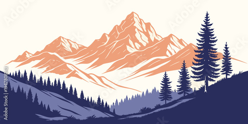 Mountain range with trees on hillside Vector