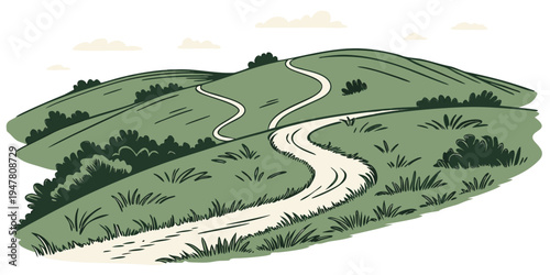 A winding road through a green hillside Vector