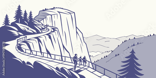 El capitan mountain with a road and trees Vector