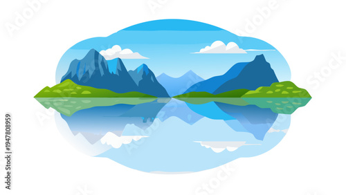 A serene mountain lake with reflection Vector