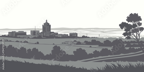 USA, US, U.S, United States - Billings skyline prairie horizon monochrome city panorama poster