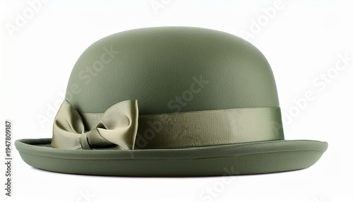 elegant sage green cloche hat with ribbon isolated vintage style headwear for fashion design and historical costume projects
