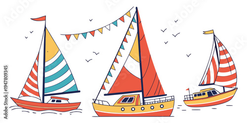 Three colorful sailboats on the water Vector