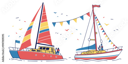 Two colorful sailboats with a banner Vector