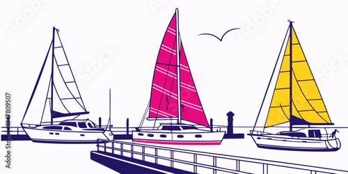 Three sailboats with different colored sails Vector