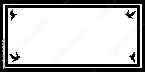 Doodle Hand Drawn bird in Grunge Frame. Folk animal background in trend Brazilian Cordel style. Woodcut starlings pattern. Simple vector can used web banner and wallpaper