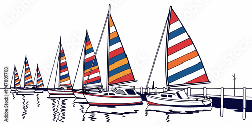 A group of sailboats with colorful sails Vector
