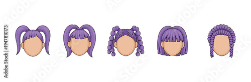 Simple set of purple hair wig options displayed for female character customization