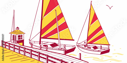 Sailboats on a pier by the water Vector