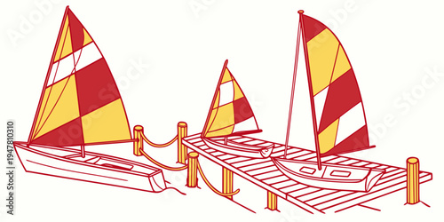 A group of sailboats with red and yellow sails Vector