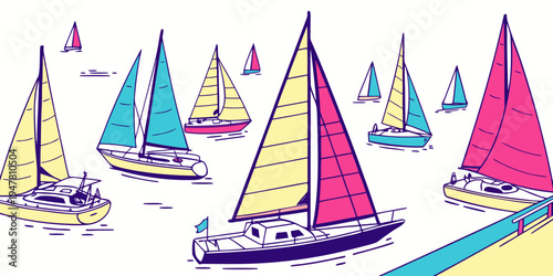 A group of colorful sailboats on the water Vector