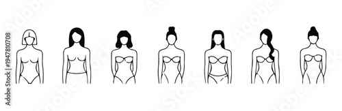 Collection of women's body outlines depicting various figures wearing underwear