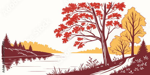 A scenic landscape with trees on a hillside Vector
