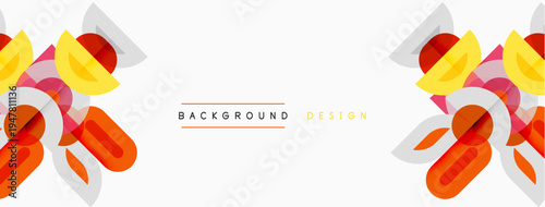Abstract shapes, orange, yellow hues dominate design. Minimalist style with text background design centered. Clean, modern aesthetic.