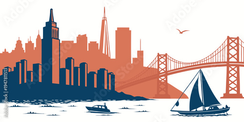 San francisco city skyline with sailboat Vector