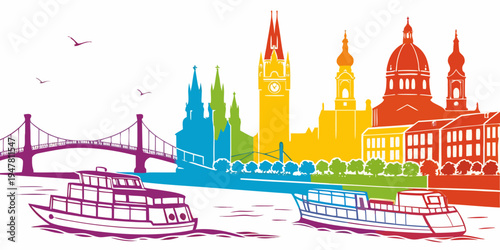 A colorful illustration of the london skyline Vector