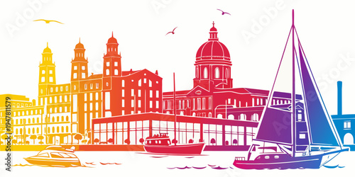 A colorful illustration of the liverpool skyline Vector