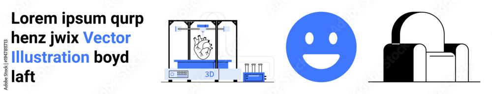 Fototapeta premium 3D printing technology, innovative design, product customization, emoticons, digital art, manufacturing. Image showing a 3D printer, happy face and minimalistic bag. 3D printing and innovative