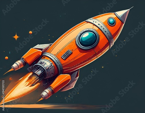 retro orange rocket ship isolated vintage space exploration vehicle for science fiction and futuristic design projects