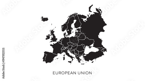 Map of Europe showing the European Union countries in black with white borders on a white background.