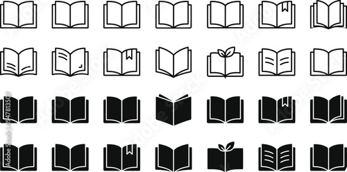 Book icons set, logo isolated on white background, vector illustration.
