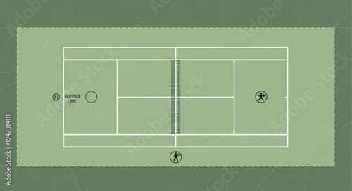 Overhead View of a Tennis Court with Balls.