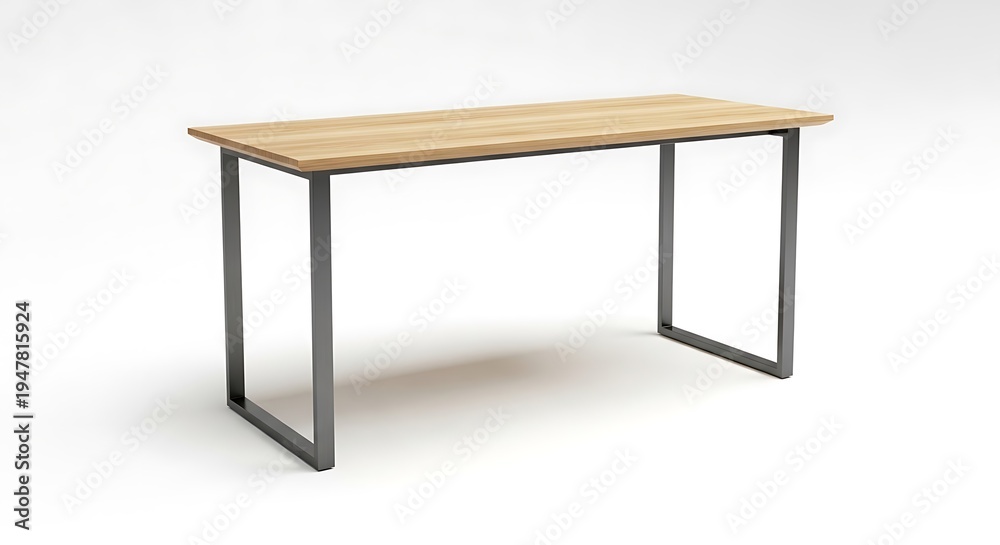 Fototapeta premium Modern minimalist wooden desk with metal frame isolated on white