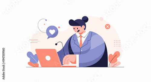 Person in suit interacting with digital content and receiving positive feedback online