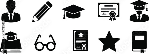 Educational icons silhouette isolated on transparent background