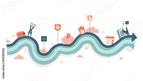 This minimalist illustration evokes a sense of progress and aspiration. Perfect for representing career growth, achieving goals, or optimistic busines