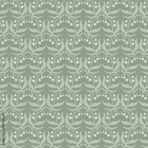 Vector seamless pattern of lily of the valley flowers.