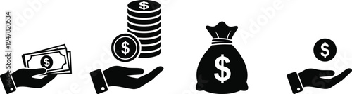 Silhouette of money and hands isolated on transparent background