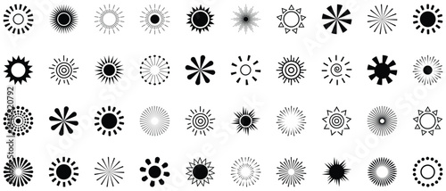 Collection of various black floral and sunburst shapes on white background