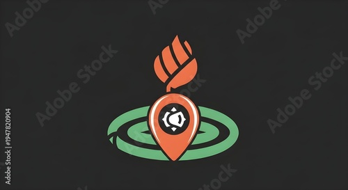 A sleek logo featuring an orange location pin with a soccer ball at its center, surrounded by green circular lines and topped with a stylized flame, set against a dark background.