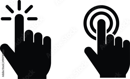 Silhouette of two hands clicking on isolated icons on a transparent background