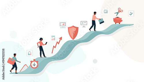 This illustration evokes a sense of progress and the pressure of deadlines. Ideal for content relating to relocation, time management, or achieving go