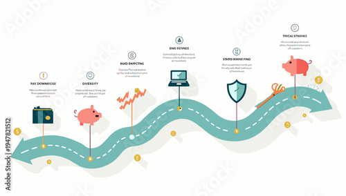 This cheerful illustration depicts the process of paying off debt, making it ideal for financial articles, blog posts, or marketing materials focused 
