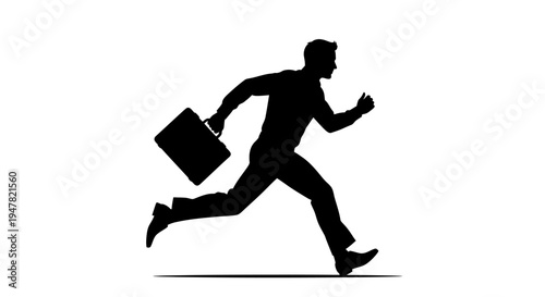 Silhouette of a businessman running with a briefcase, symbolizing speed and business success