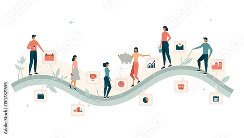 A minimalist illustration depicts a photographer on a hill, conveying a sense of creativity and dedication. Ideal for branding related to photography,