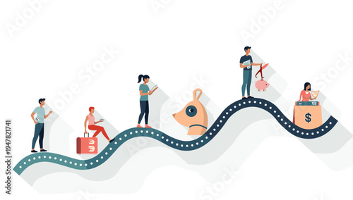 A minimalist illustration depicting a traveler with a suitcase, evoking a sense of anticipation and adventure. Ideal for travel agencies, blogs, or to