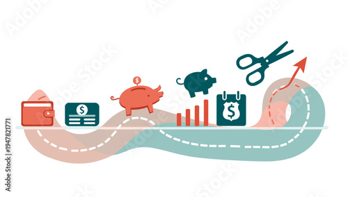 A clean, illustrated image of a wallet and dollar sign. Perfect for concepts relating to finance, savings, spending, and digital payments.