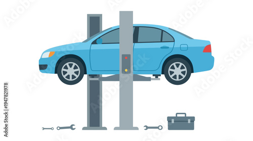 Car lifted on repair lift