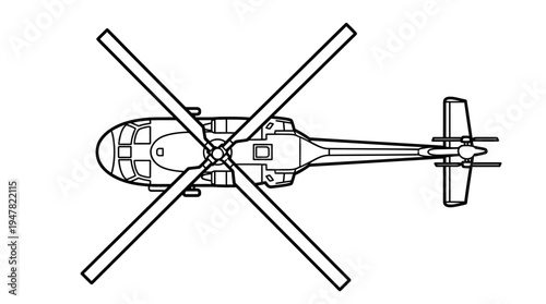 Helicopter from a direct top down aerial perspective