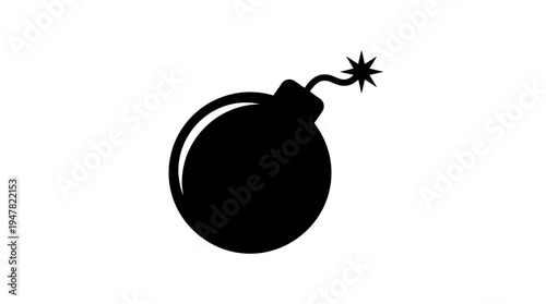 Black silhouette of a classic cartoon style bomb with fuse