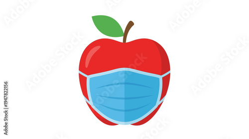 Red apple with medical mask