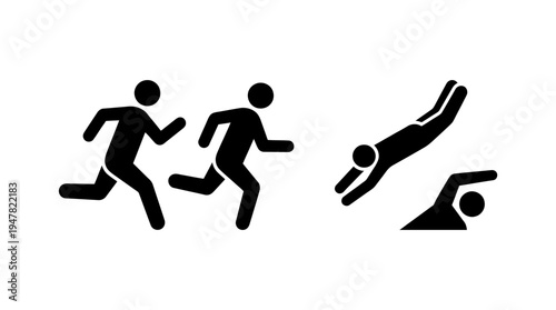 Silhouettes depicting running and swimming athletes