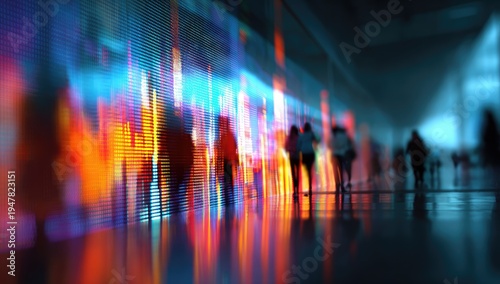 Abstract Light Show with Silhouettes of People.